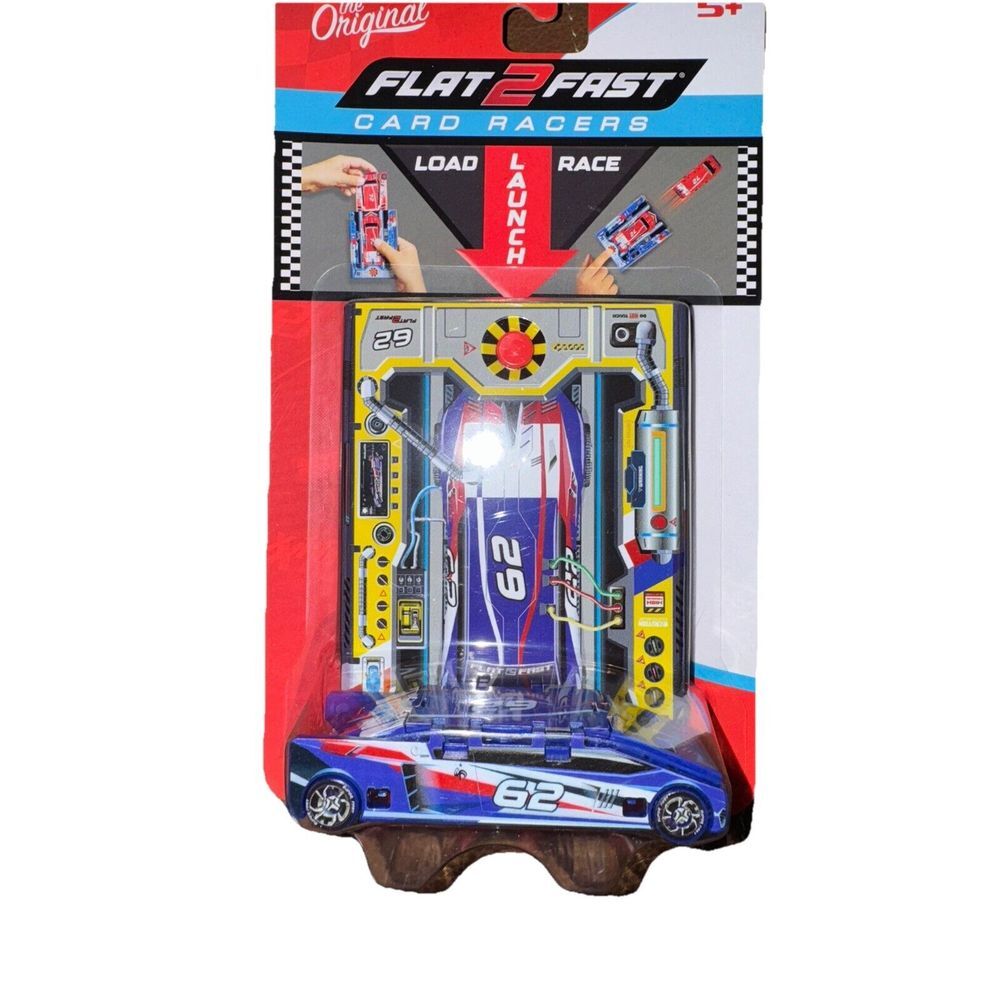 Luki Lab Flat 2 Fast Card Racers Blue 62 Transforming Race Car Toy New